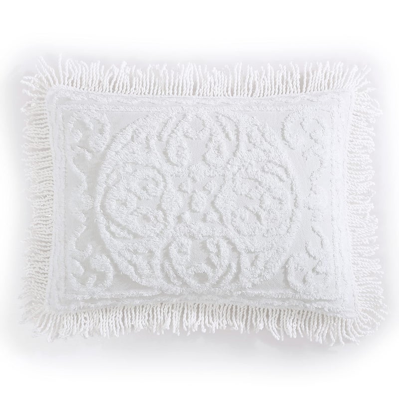 Beatrice Home Fashions Medallion Chenille Bedspread  King Sham  White - Image 1